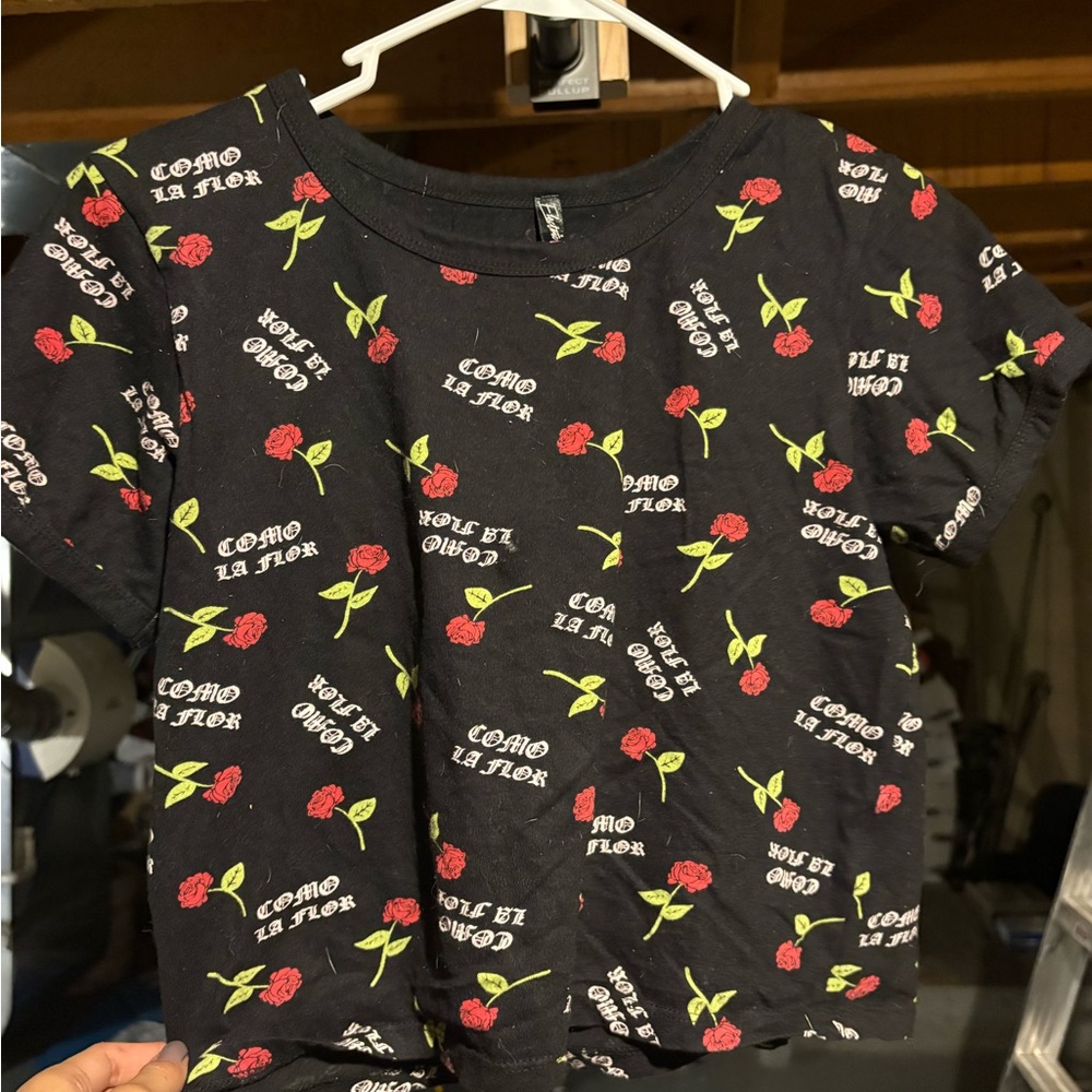 PINK Victoria's Secret Black Tee with Red Floral Print